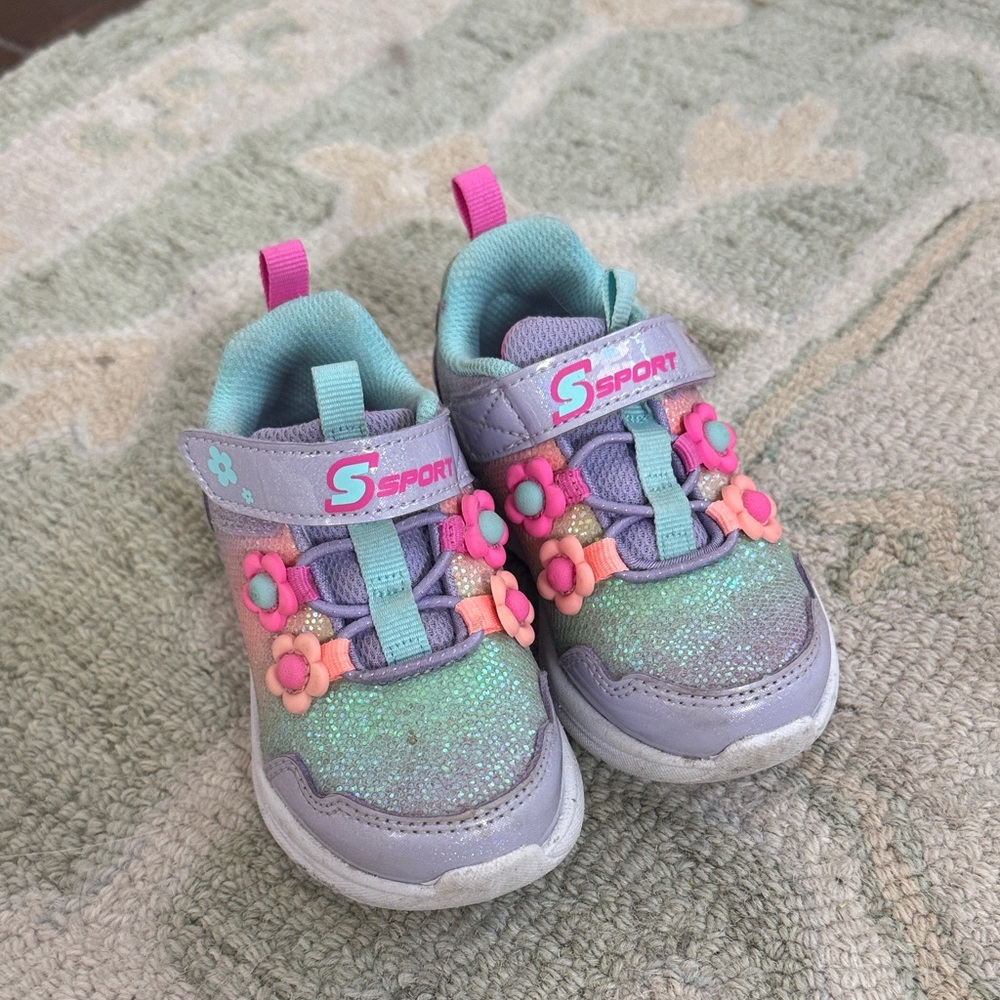 Skechers S Sport Toddler Sparkle Sneakers - Aqua and Pink